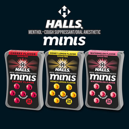 HALLS Minis Cherry Flavor Sugar Free Cough Drops, 48 Drops