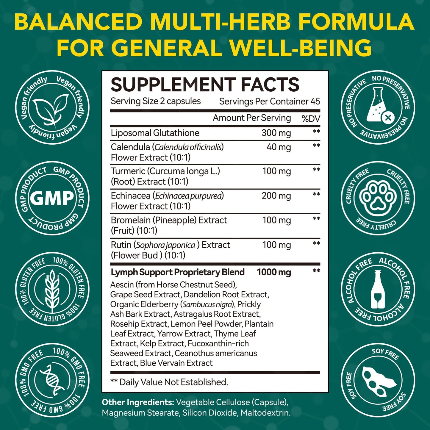 Lymphatic Drainage Supplements, Lymphatic Drainage Capsules - Wellness Complex 21 in 1 Aescia, Turmeric, Bromelain, Echinacea & More - Lymph System Support Capsules ZXXBEST buy supplements Au