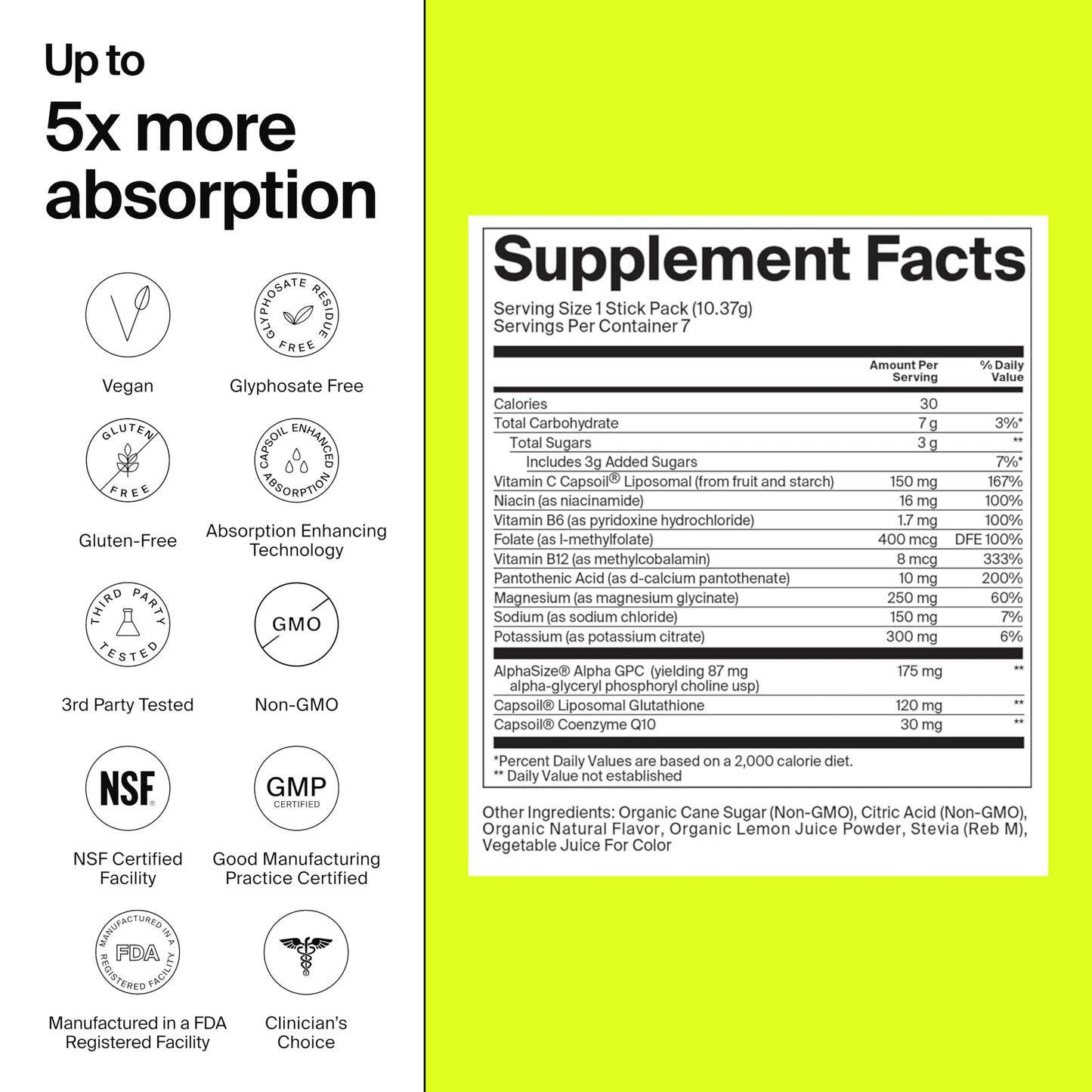 The Absorption Company Electrolyte Powder Packets - Workout Recovery & Hydration Drink Mix with Liposomal Glutathione, Vitamin C & Methylated B Vitamins