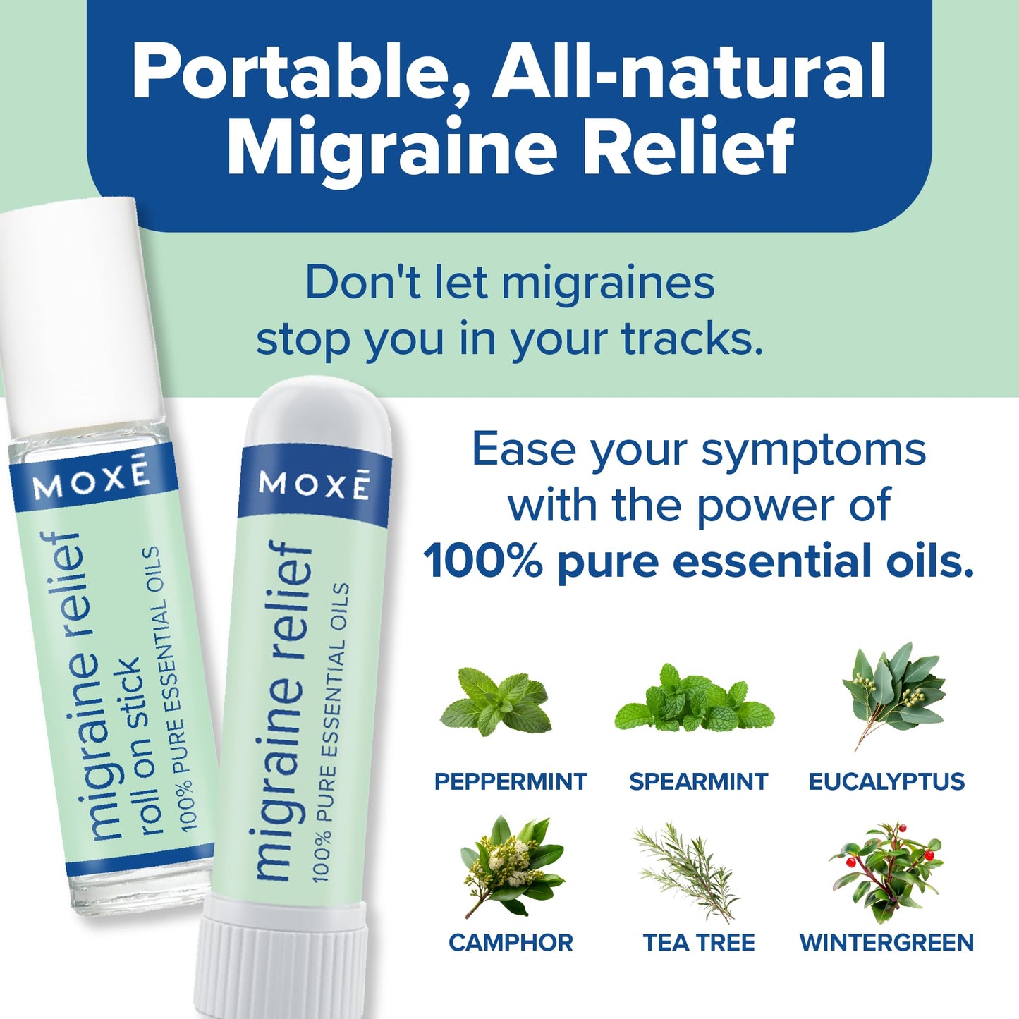 MOXE Migraine Rollon Stick & Nasal Inhaler, Fast Cooling Comfort for Headaches & Tension, Non-Medicated Soothing Vapors, Peppermint, Eucalyptus, and Other Essential Oils, Metal Roller, Made in USA MOXEBuy Supplements Australia