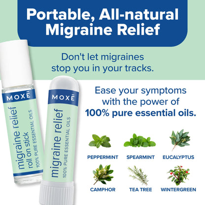 MOXE Migraine Rollon Stick & Nasal Inhaler, Fast Cooling Comfort for Headaches & Tension, Non-Medicated Soothing Vapors, Peppermint, Eucalyptus, and Other Essential Oils, Metal Roller, Made in USA MOXEBuy Supplements Australia