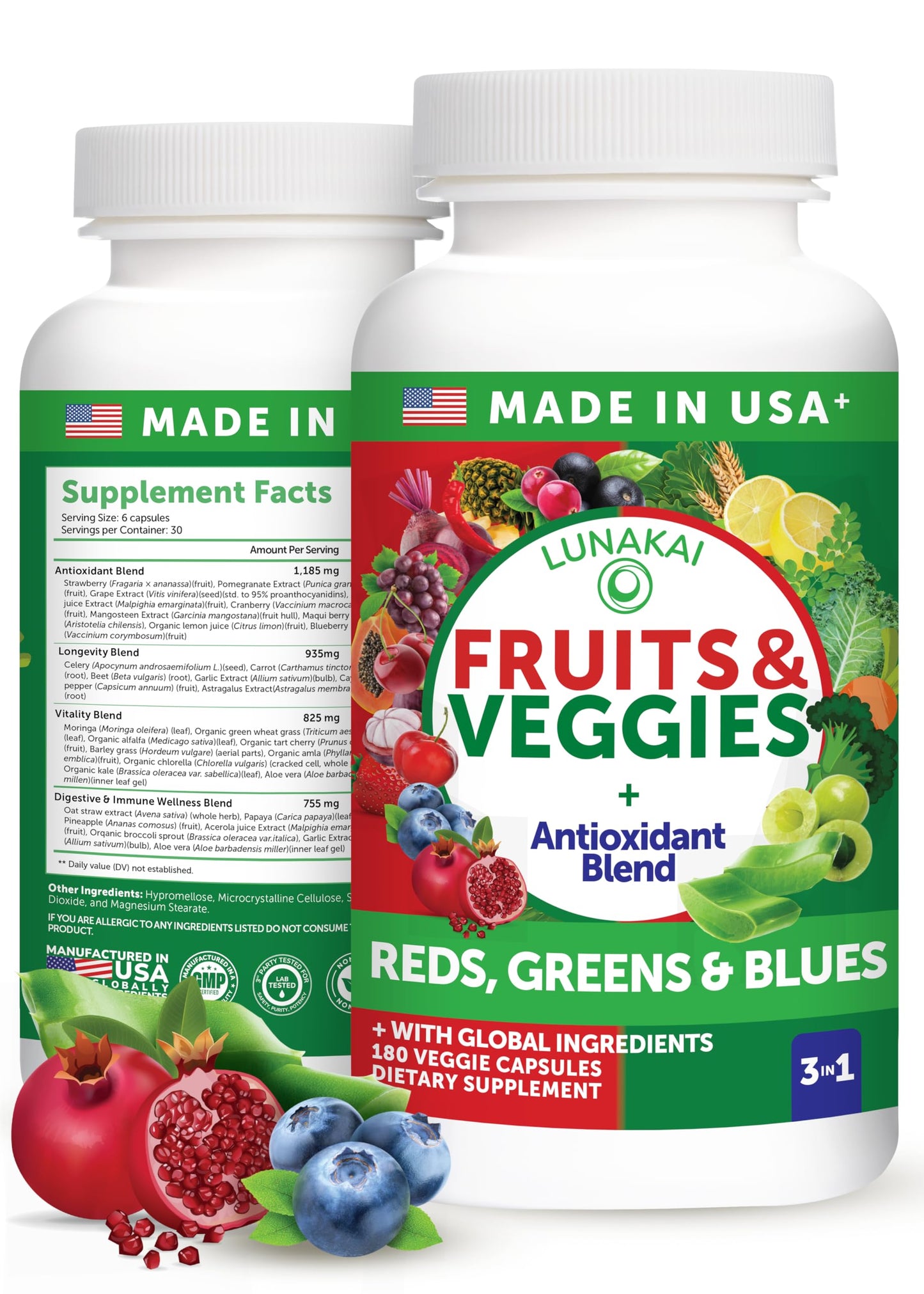 Lunakai USA Made Superfood Fruits & Veggies Supplement - All-in-One with 4 Blends & Scented Capsules, 180ct Super Veggie Capsules for Adults Lunakai buy supplements Au
