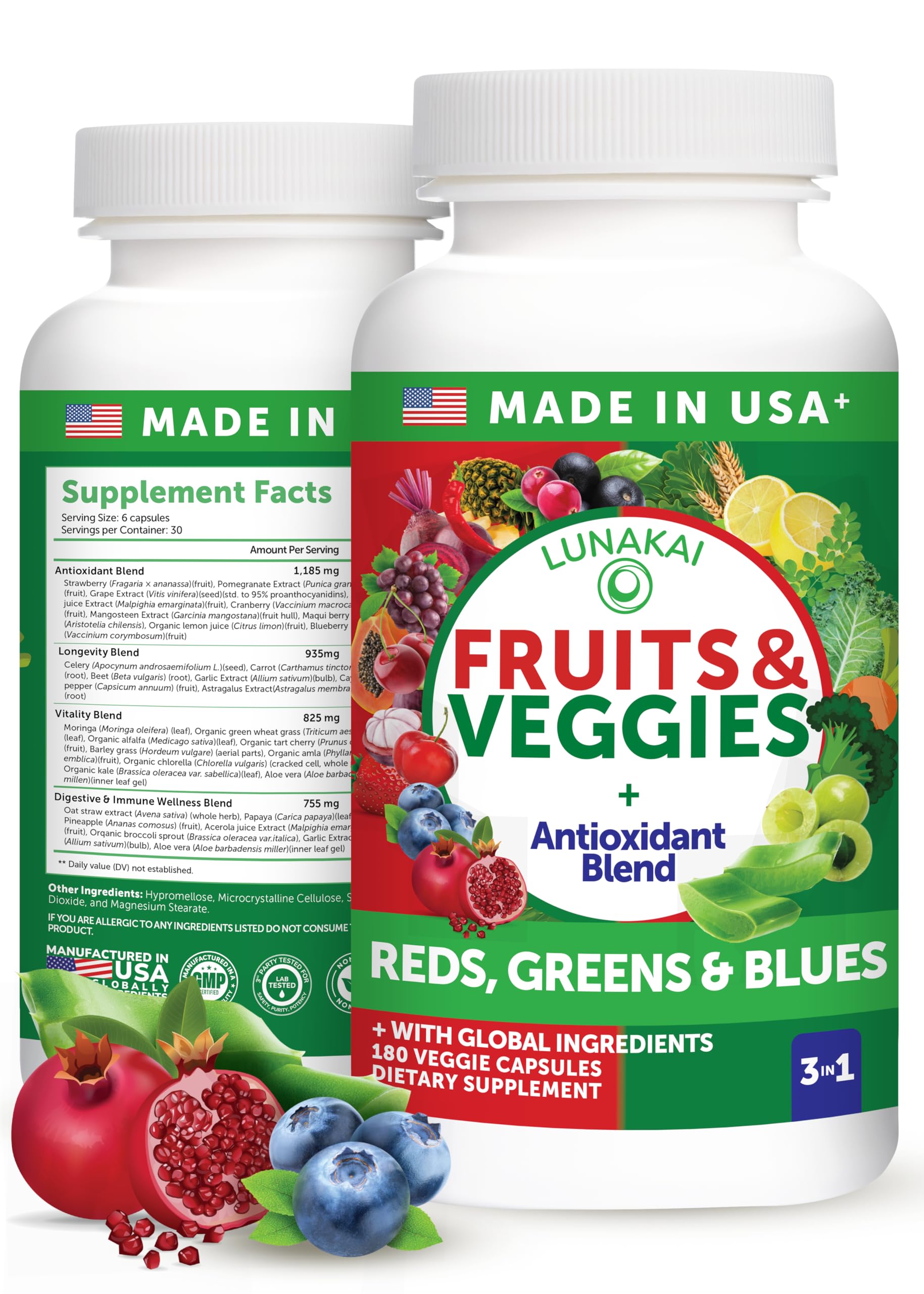 Lunakai USA Made Superfood Fruits & Veggies Supplement - All-in-One with 4 Blends & Scented Capsules, 180ct Super Veggie Capsules for Adults Lunakai buy supplements Au