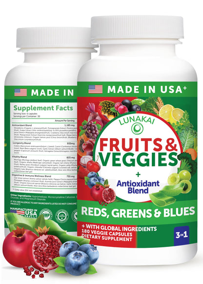 Lunakai USA Made Superfood Fruits & Veggies Supplement - All-in-One with 4 Blends & Scented Capsules, 180ct Super Veggie Capsules for Adults Lunakai buy supplements Au