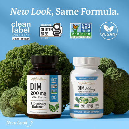 DIM Supplement 200 mg | Estrogen Balance for Women & Men | Hormonal Acne, Hormone Balance, Menopause & Antioxidant Support | Clean Label Project Certified