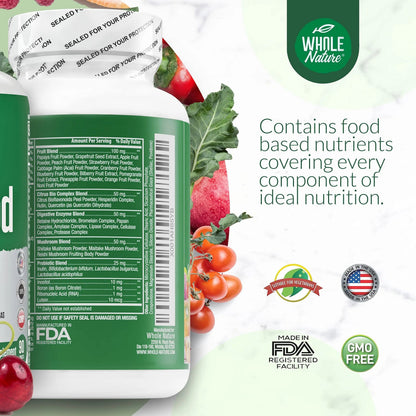 Whole Nature Whole Food Multivitamin for Men and Women Complete Daily Superfood Vitamins Plus Minerals Digestive Enzymes Whole Nature
