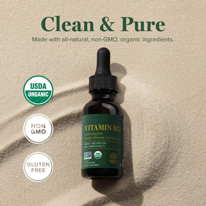 Global Healing Center - Vitamin B12 Sublingual 5000 MCG Organic Liquid Supplement, Methylcobalamin, Adenosylcobalamin, Hydroxo Long-Lasting Energy