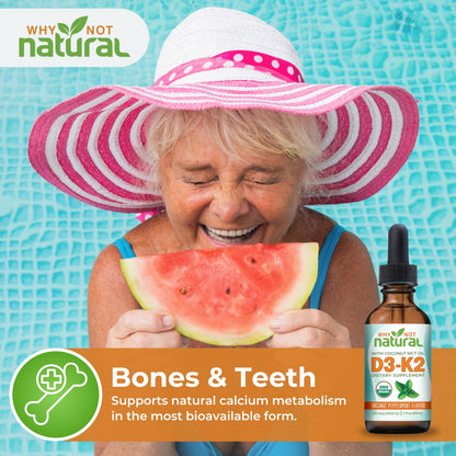 Why Not Natural Organic Vitamin D3 K2 (MK-7) Liquid Drops, 5000 IU of sublingual D3 with Coconut MCT Oil