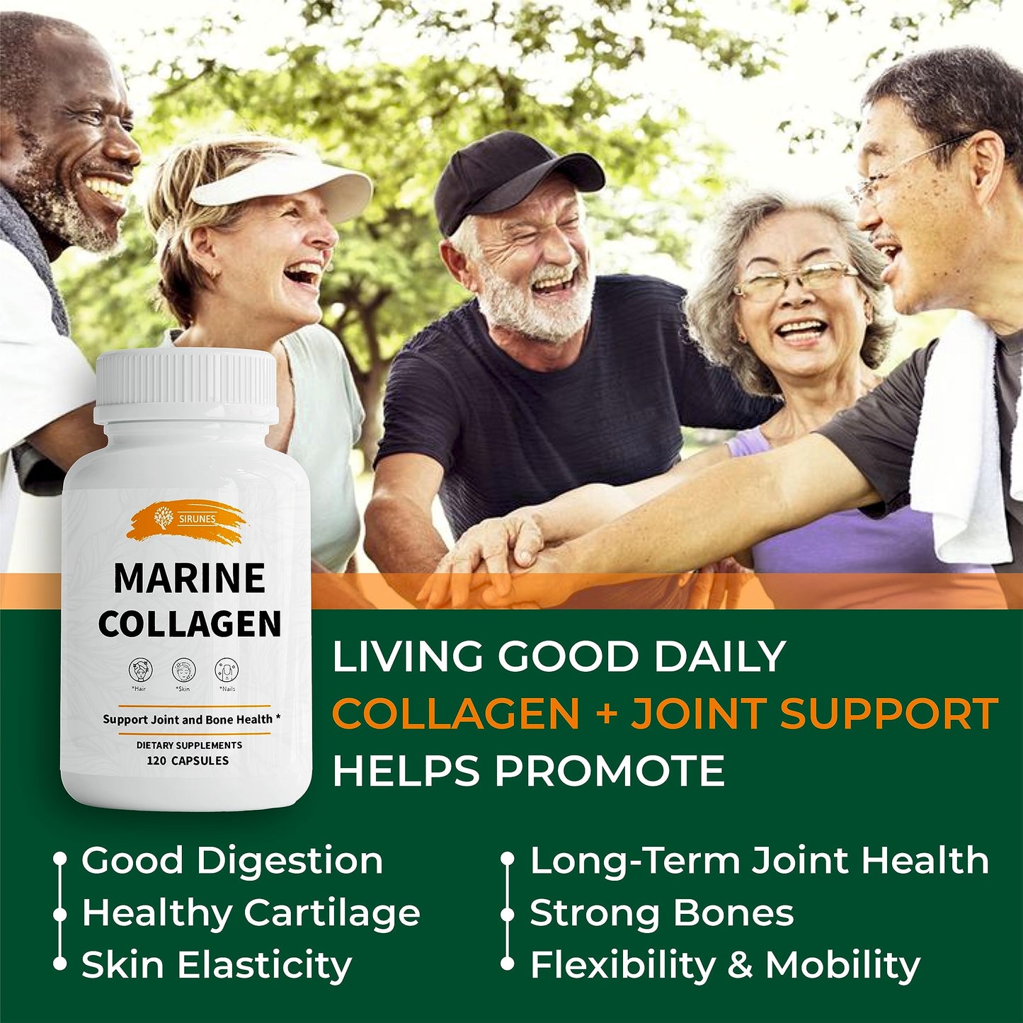 SIRUNES Marine Collagen Peptides, 120 Capsules - Fish Collagen Supplements for Women, Great for Hair, Skin, Nails, Joints & Bones - Made in USA SIRUNES buy supplements Au
