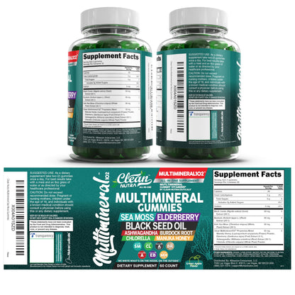 Sea Moss Gummies | Clinically Tested - Black Seed Oil Ashwagandha Elderberry Burdock Root Chlorella Manuka Honey - Vegan Irish Sea Moss Gummy Vitamins for Adults Kids Men Women - Green Apple Flavor Clean NutraceuticalsBuy Supplements Australia