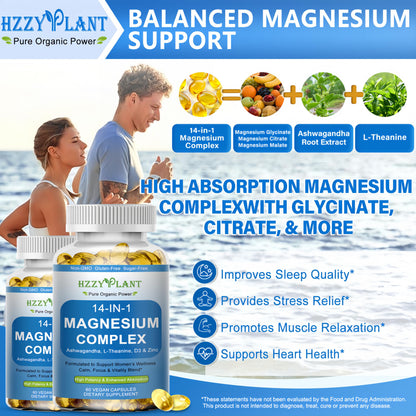 Magnesium Complex Softgels, High Absorption Magnesium Supplement with Glycinate, Citrate, Malate, Taurate, 14-in-1 Magnesium Complex for Women & Men for Muscle, Heart, Sleep Support, 2 Month Supply HZZYPLANT buy supplements Au