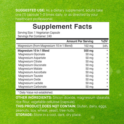 Magnesium Complex 500mg, 240 Veggie Capsules – 10-in-1 Glycinate, Citrate, Malate, Oxide, & More – 100% Chelated for Easy Absorption – Essential Mineral Supplement – Non-GMO DEAL SUPPLEMENT buy supplements Au