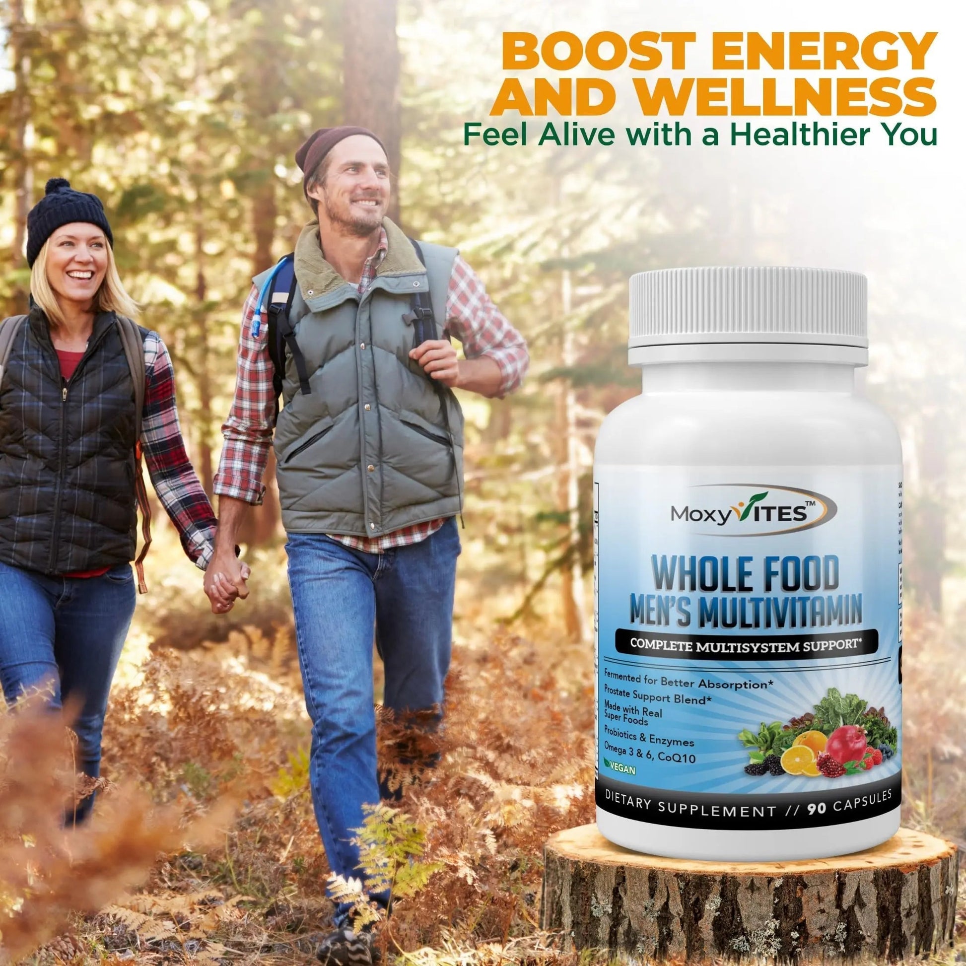 Methylated Mens Multivitamins - Daily Mens Vitamins with 44 Organic Whole Food - Multivitamin for Men with Iron & Fermented Nutrients MoxyVites