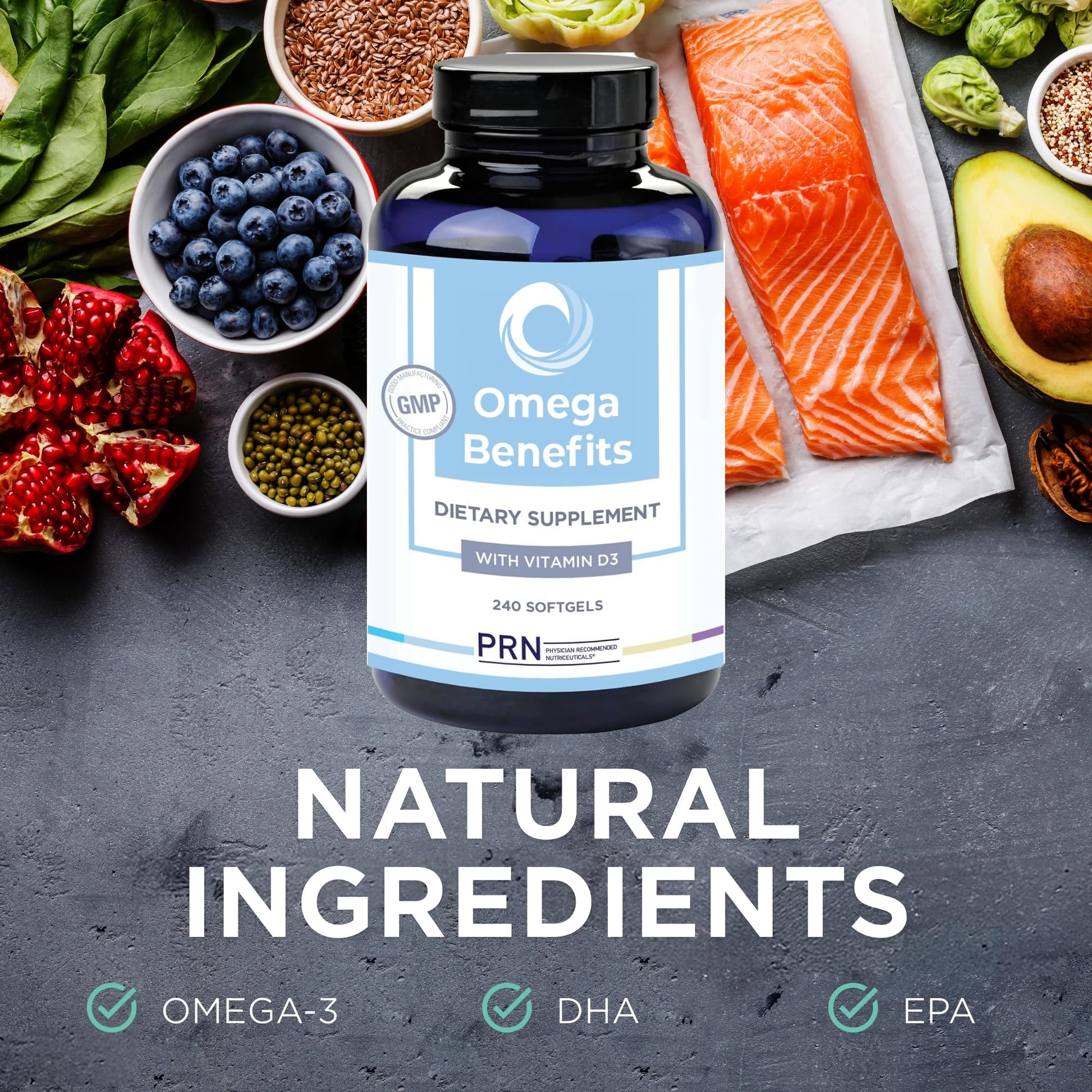 PRN Omega 3 Supplement - 240 Softgels, 60-Day Supply - Fish Oil Omega 3 Supplements with 1680 mg EPA & 560 mg DHA - rTG Omega-3 + Vitamin D for Skin, Joint, Brain, Eye & Heart Health PRN Physician Recommended Nutriceuticals buy supplements Au