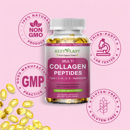 Multi Collagen Peptides Softgel - Type I, II, III, V, X - Hydrolyzed Collagen Peptides with Biotin Vitamin C Hyaluronic Acid for Women & Men, Supports Skin Hair Nail & Joint, Non-GMO, 60 Servings