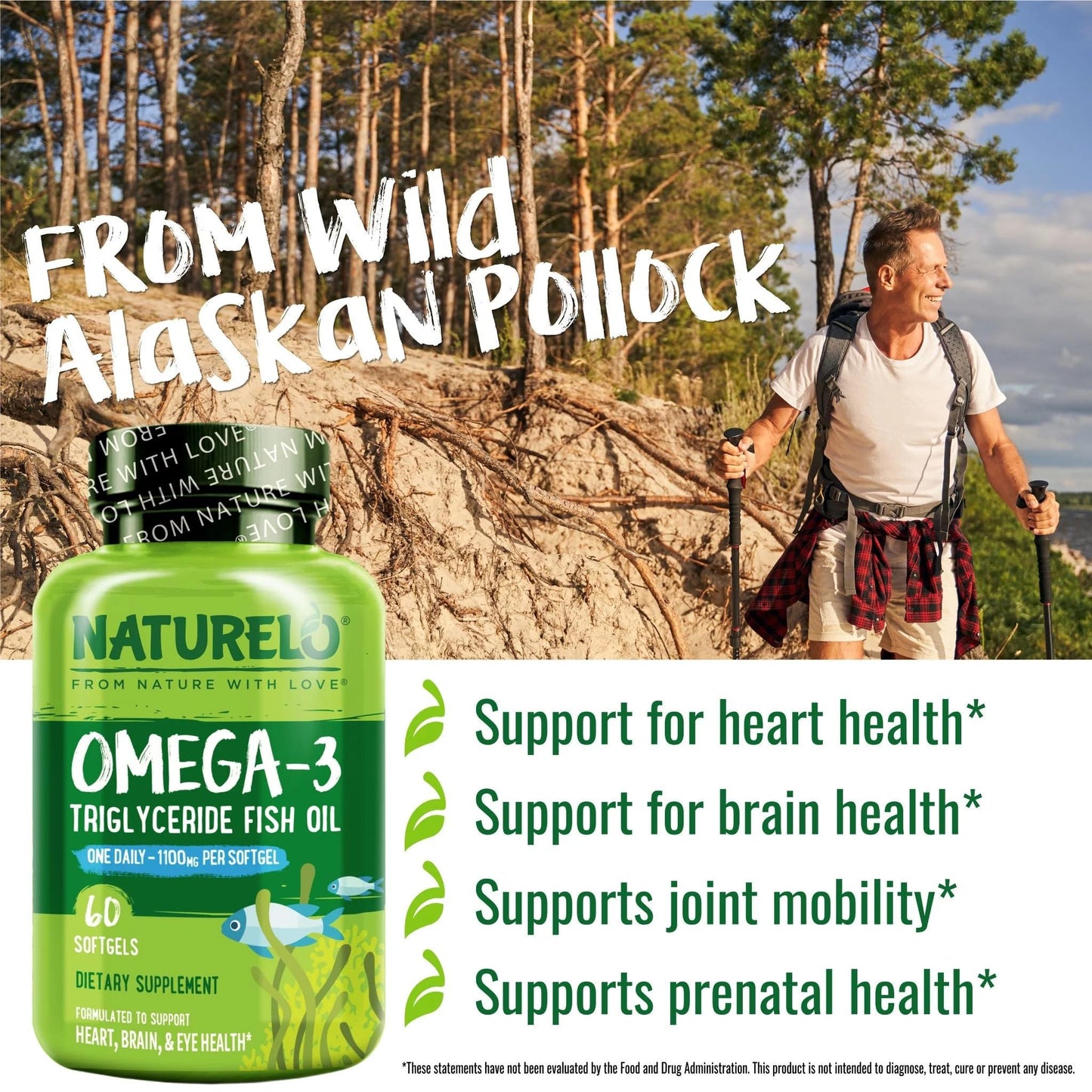 NATURELO Burpless Omega 3 Fish Oil Supplement - 1100mg Triglyceride Omega-3, EPA + DHA, Liquid Fish Oil for Heart, Eye, Brain, Joint Health