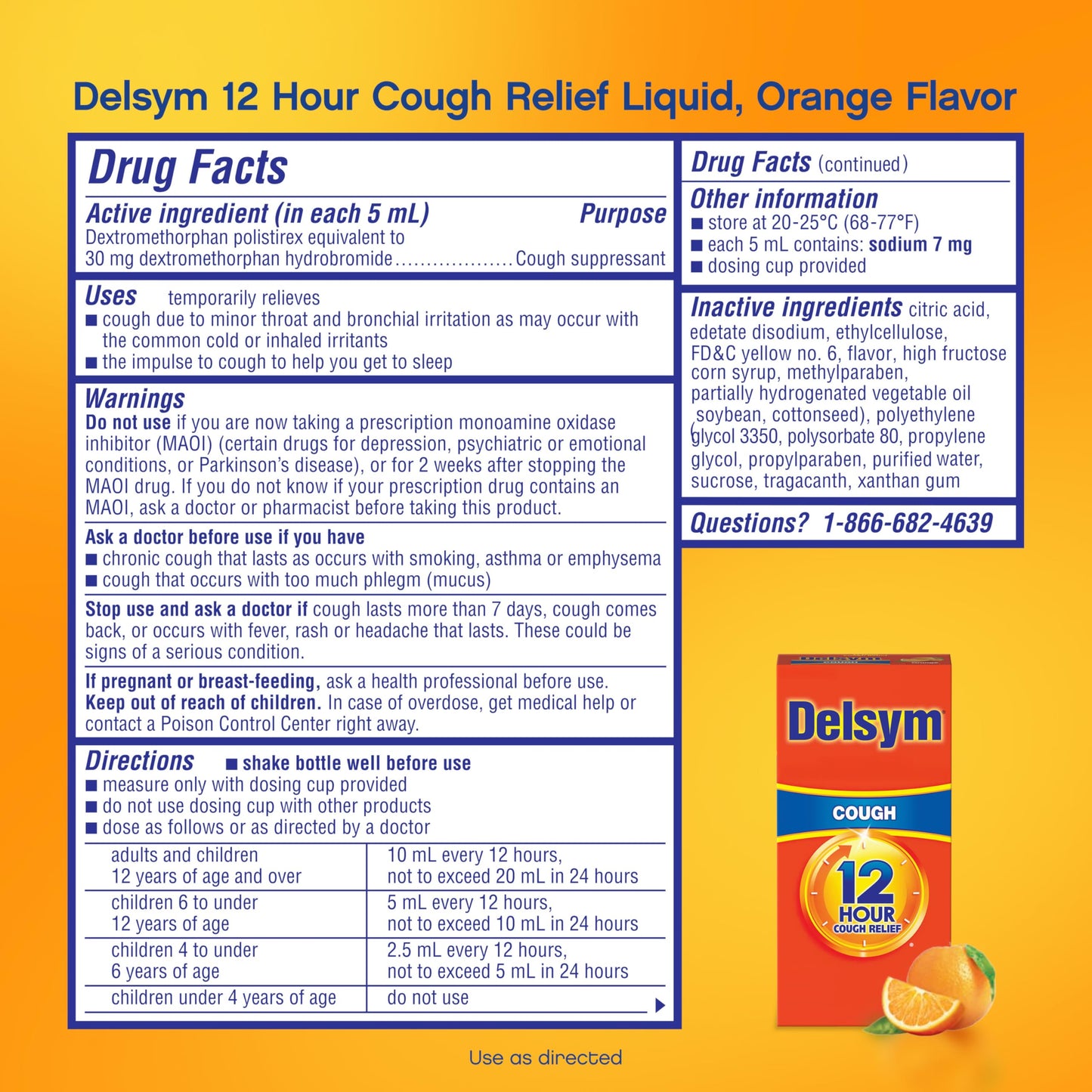 Delsym 12 Hour Cough Medicine for Adults, Powerful Relief for 12 Hours, Cough Suppressant Liquid with Extended-Release Dextromethorphan, Orange Flavor Liquid Cough Syrup, 5 Fl Oz (Pack of 1) Delsym buy supplements Au