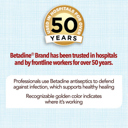 Betadine Antiseptic First Aid Solution, Povidone-Iodine 10%, Infection Protection, Kills Germs in Minor Cuts Scrapes and Burns, No Sting Promise, No Alcohol or Hydrogen Peroxide, 8 FL OZ