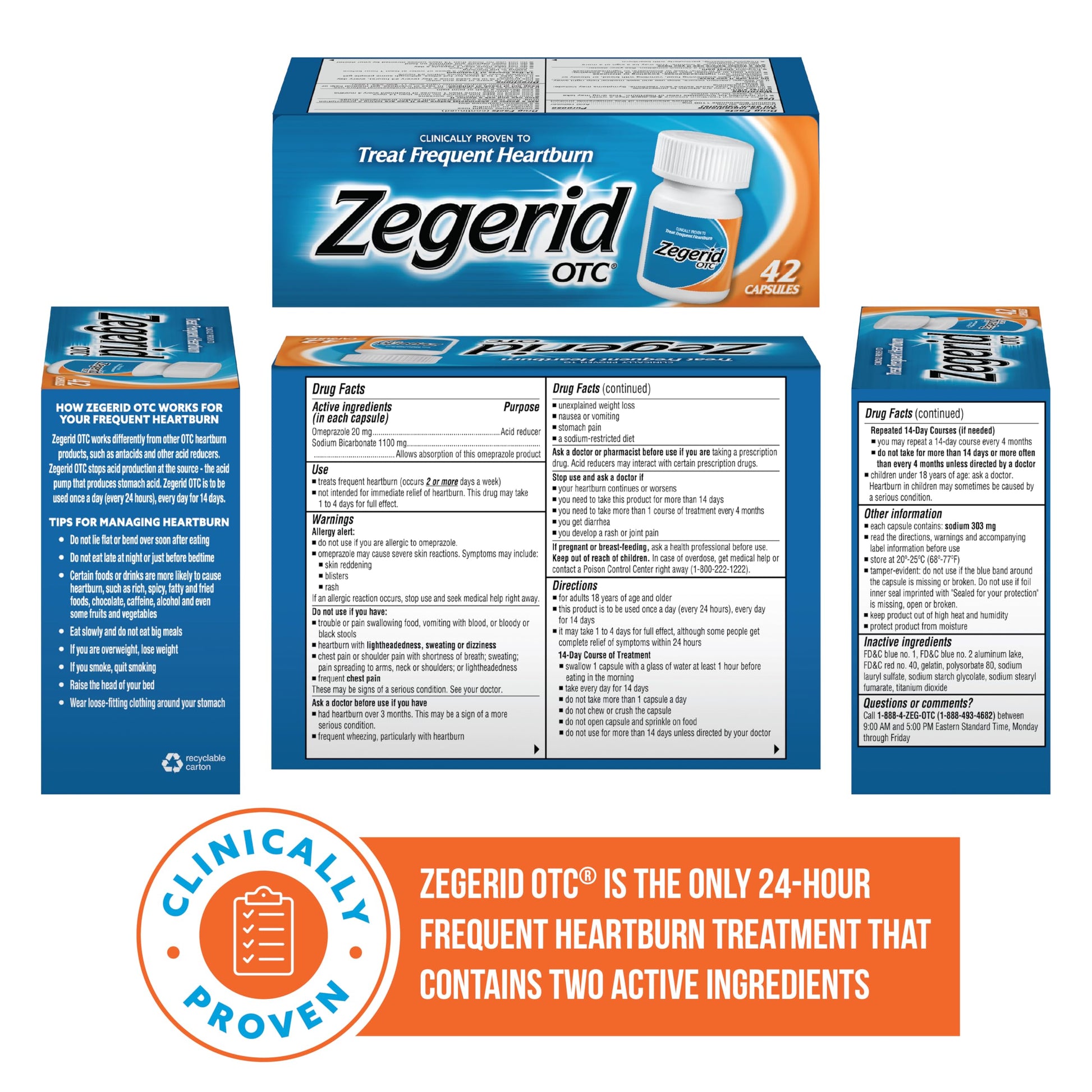Zegerid OTC, 24-Hour Heartburn Relief, Acid Reflux Medicine and Antacid, Treats Frequent Heartburn, Omeprazole 20mg + Sodium Bicarbonate, Proton Pump Inhibitor (PPI), Two 42ct Cartons Zegerid OTC buy supplements Au
