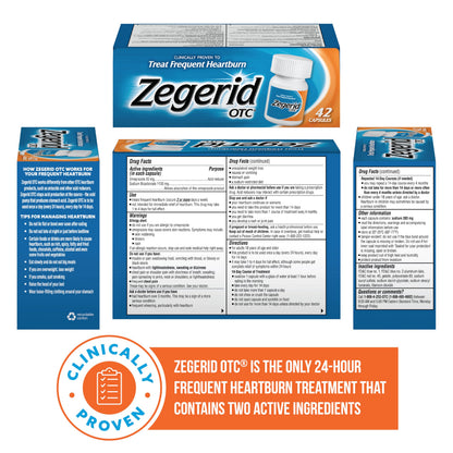 Zegerid OTC, 24-Hour Heartburn Relief, Acid Reflux Medicine and Antacid, Treats Frequent Heartburn, Omeprazole 20mg + Sodium Bicarbonate, Proton Pump Inhibitor (PPI), Two 42ct Cartons Zegerid OTC buy supplements Au