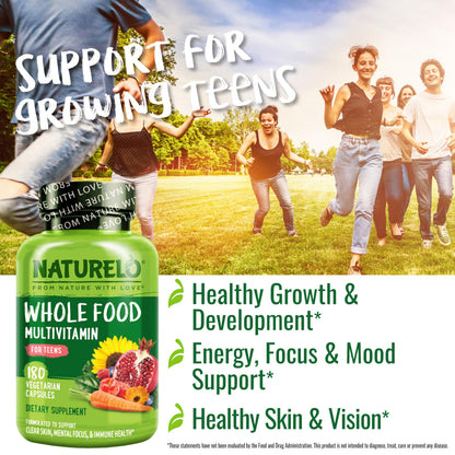 NATURELO Multivitamins for Teenage Girls/Boys, 180 Capsules, Whole Food Multivitamin with Minerals, Non-GMO, Vegetarian NATURELOBuy Supplements Australia