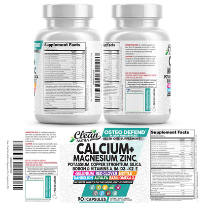 Allin1 Calcium Magnesium Zinc Supplement with Potassium, Copper, Strontium, Silica, Vitamin D3 K2, Boron, Vitamin B1 B12 Red Clover Herb Alfalfa Basil Pills for Men