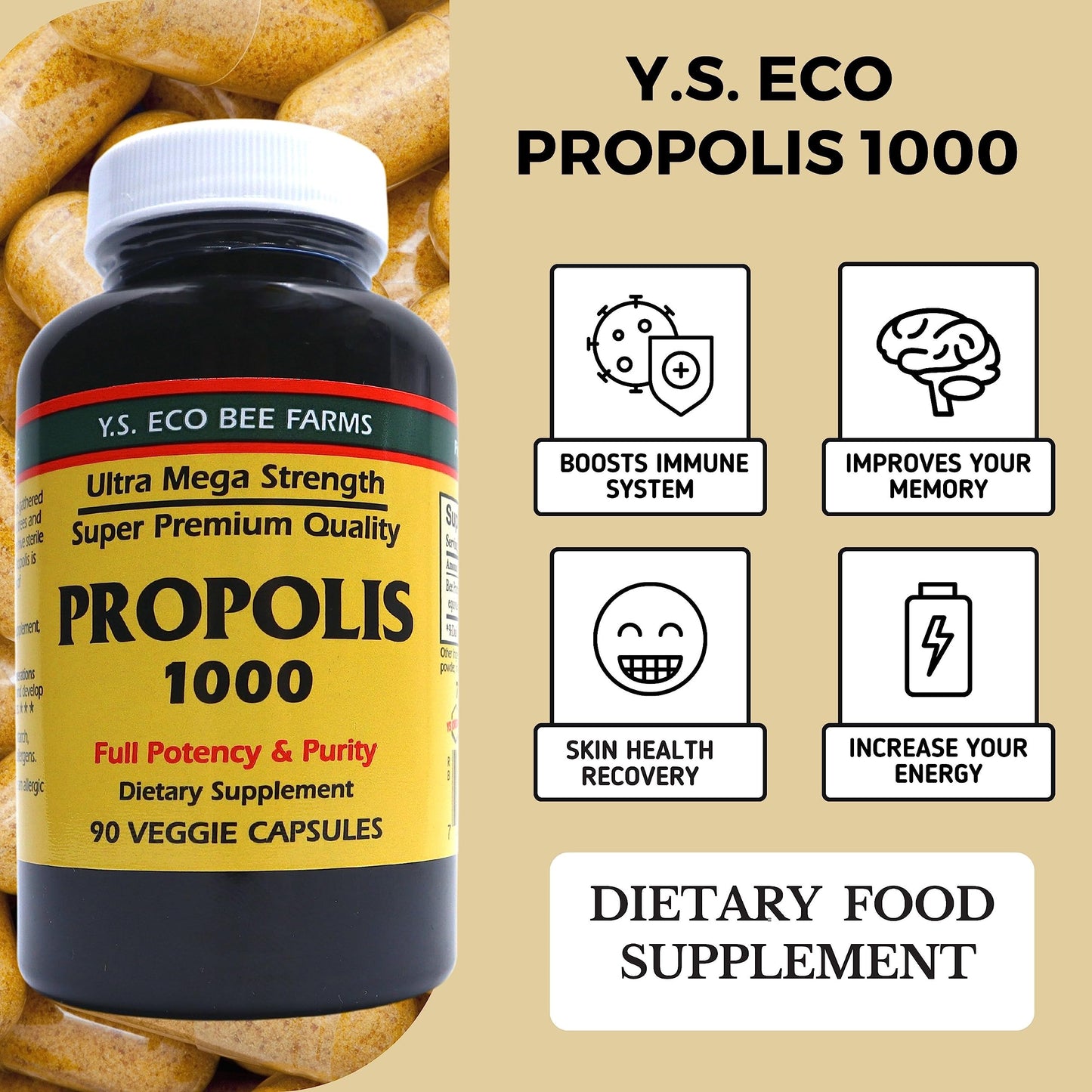 Y.S. Organic Bee Farms Propolis-Raw Unprocessed 1000mg - Your Gateway to Wellness - 90 Capsules with Bonus worldwidenutrition Multi Purpose Key Chain Worldwide Nutrition buy supplements Au