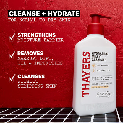 Thayers Milky Hydrating Face Cleanser with Snow Mushroom and Hyaluronic Acid, Dermatologist Recommended Gentle Facial Wash and Hydrating Skincare