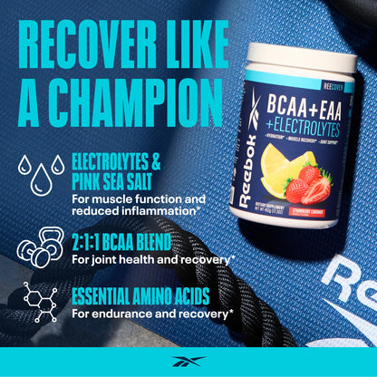 Reebok REEcover Amino Acids + Electrolytes | 8g EAAs, 5g BCAAs, Hydration Matrix | Muscle Recovery, Strength | Post-Workout Support