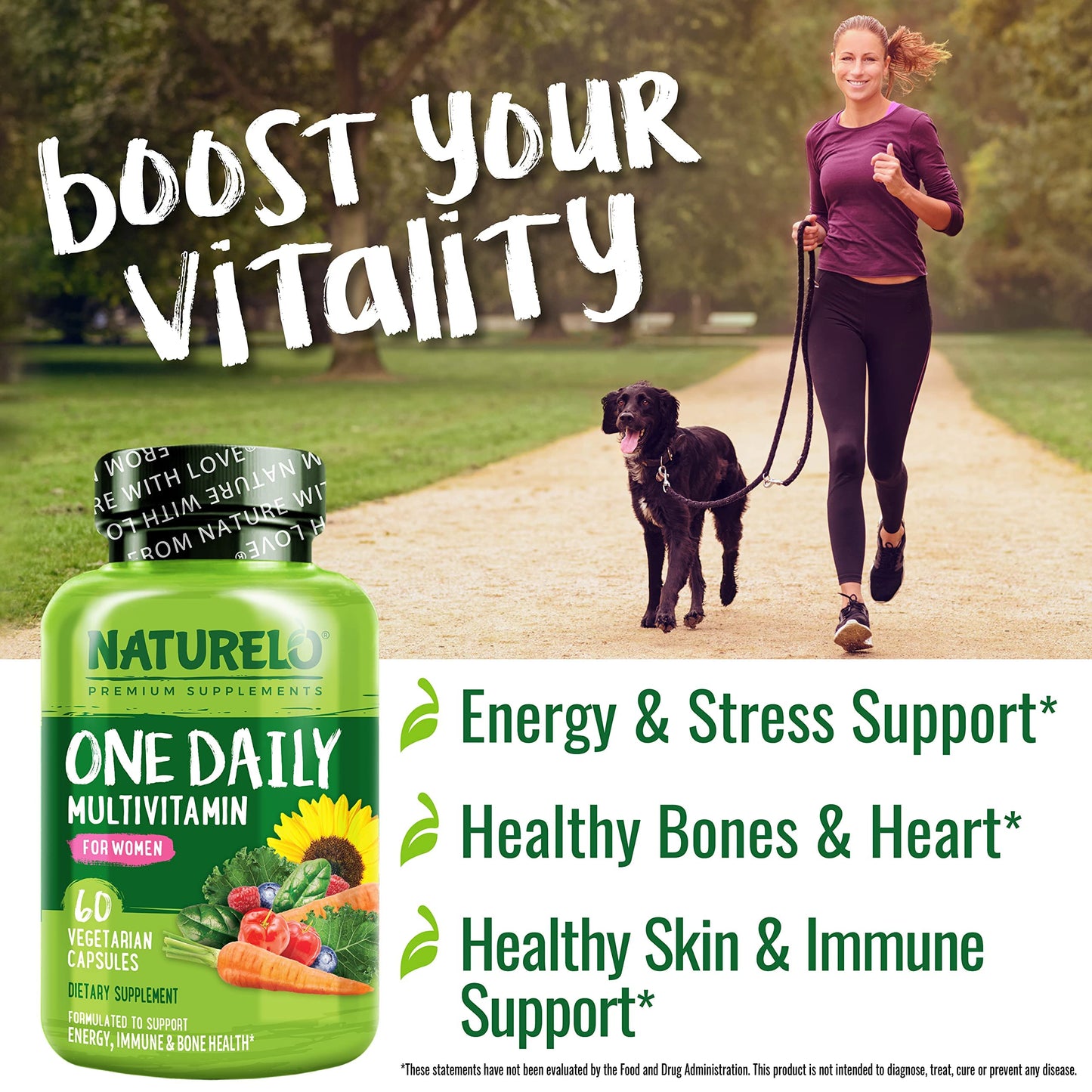 NATURELO One Daily Multivitamin for Women w/Vitamin B12, 60 Ct, Energy Support, Whole Food Daily Women Multivitamin Supplement, Nourish Hair/Skin/Nail, Non-GMO, No Soy, Gluten Free, 2 Month Supply NATURELO buy supplements Au