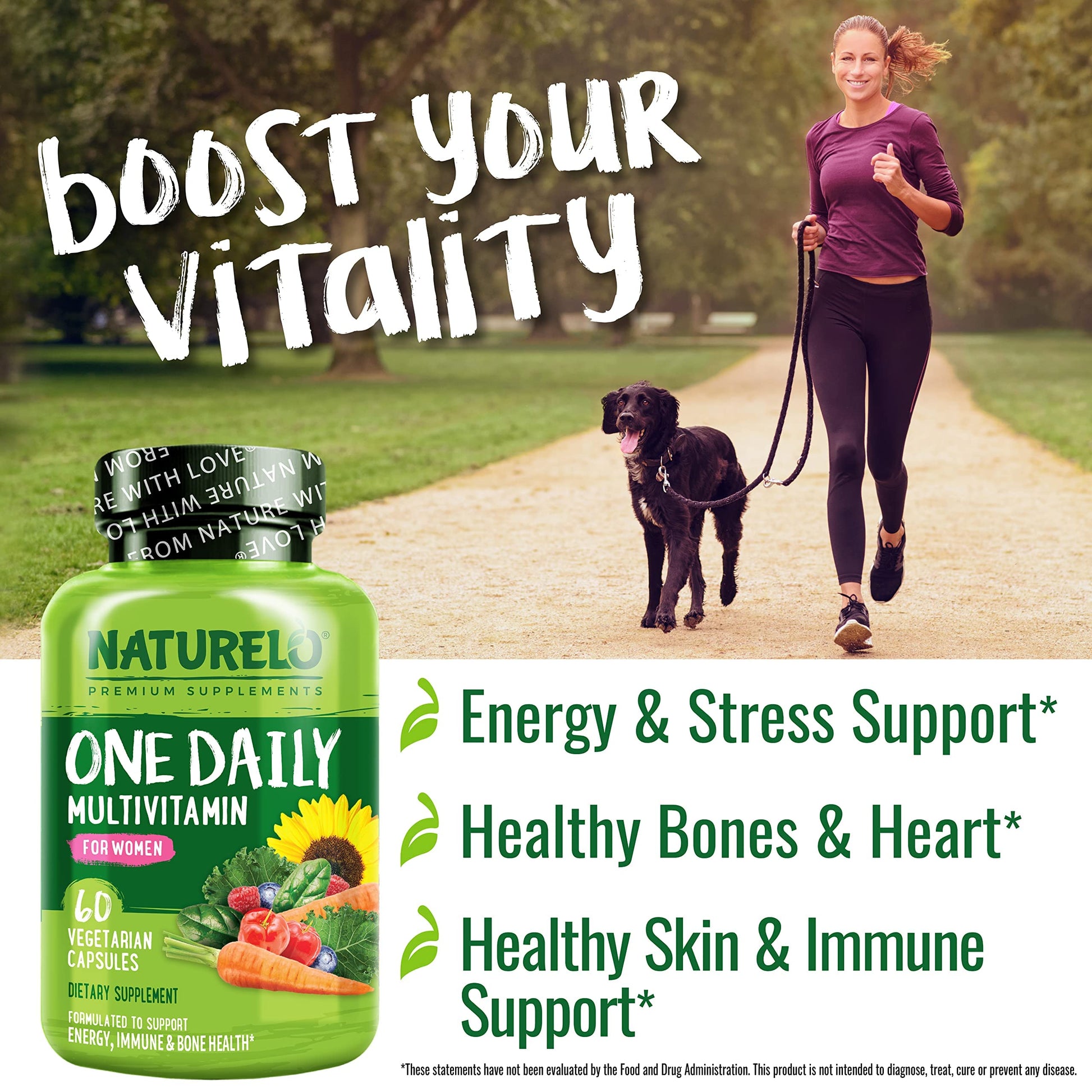 NATURELO One Daily Multivitamin for Women w/Vitamin B12, 60 Ct, Energy Support, Whole Food Daily Women Multivitamin Supplement, Nourish Hair/Skin/Nail, Non-GMO, No Soy, Gluten Free, 2 Month Supply NATURELO buy supplements Au
