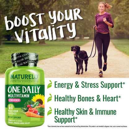 NATURELO One Daily Multivitamin for Women w/Vitamin B12, 60 Ct, Energy Support, Whole Food Daily Women Multivitamin Supplement, Nourish Hair/Skin/Nail, Non-GMO, No Soy, Gluten Free, 2 Month Supply NATURELO buy supplements Au