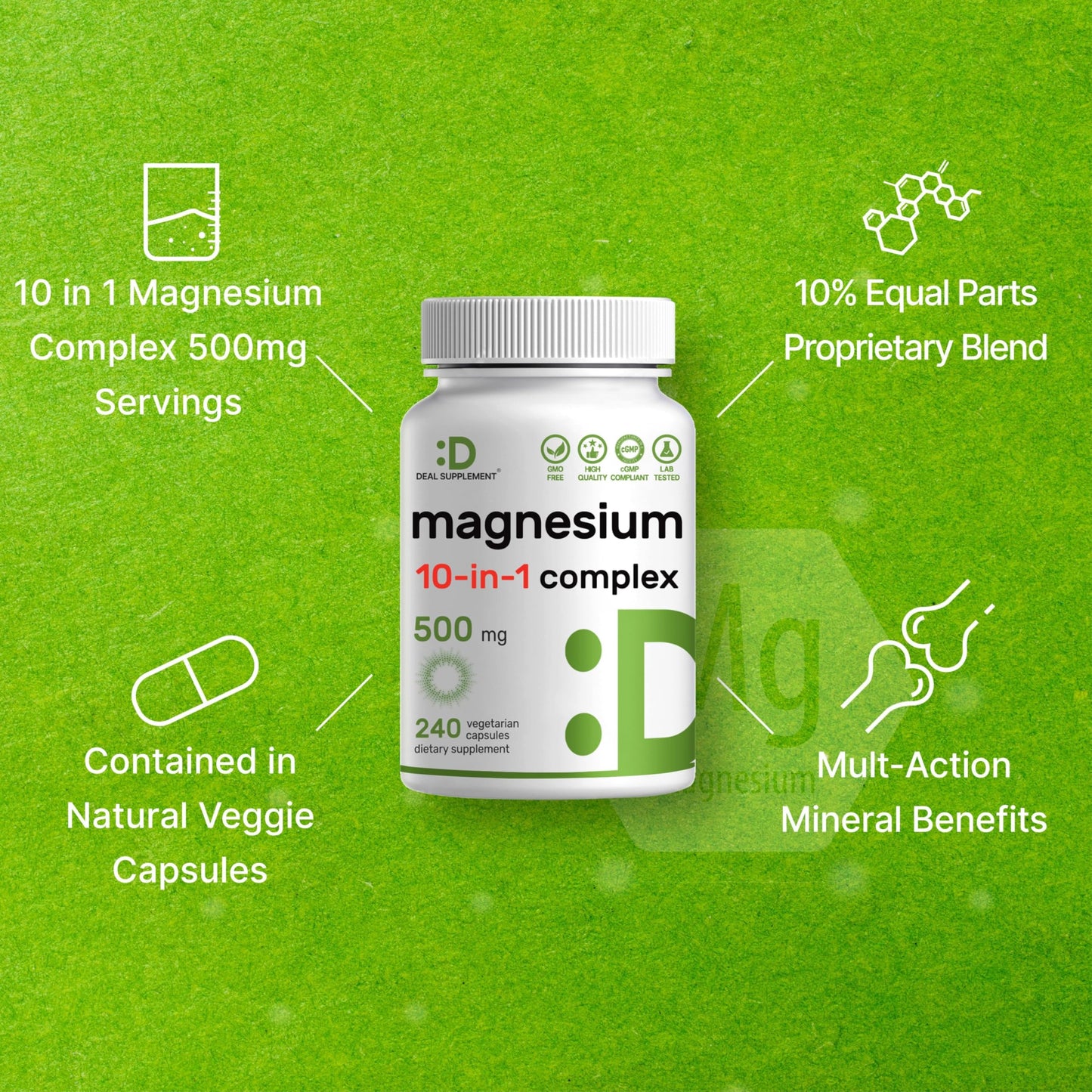 Magnesium Complex 500mg, 240 Veggie Capsules – 10-in-1 Glycinate, Citrate, Malate, Oxide, & More – 100% Chelated for Easy Absorption – Essential Mineral Supplement – Non-GMO DEAL SUPPLEMENT buy supplements Au