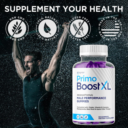 (3 Pack) Primo Boost XL Gummies, Official Primo Boost XL Gummys with All Natural Ingredients, Advanced PrimoBoost Health & Wellness Formula with Max Strength Active Lifestyle Vitamins (180 Gummies) Syvor buy supplements Au