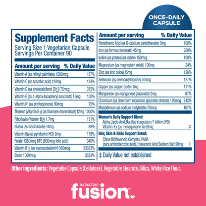 Bariatric Fusion One Per Day Bariatric Multivitamin with Iron for Women | with Hair and Nails Vitamin Blend | Gastric Bypass