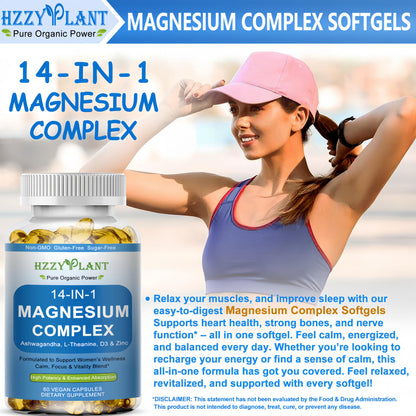 Magnesium Complex Softgels, High Absorption Magnesium Supplement with Glycinate, Citrate, Malate, Taurate, 14-in-1 Magnesium Complex for Women & Men for Muscle, Heart, Sleep Support, 2 Month Supply HZZYPLANT buy supplements Au