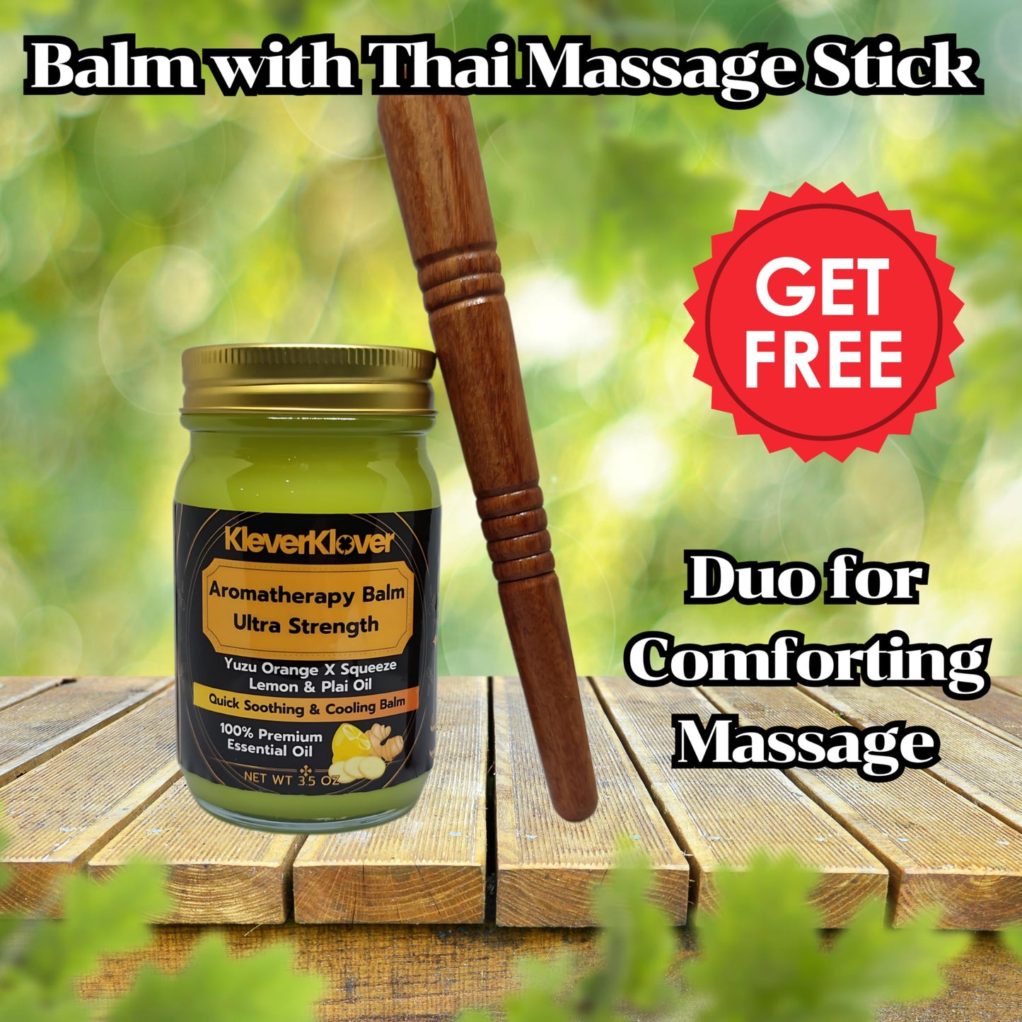KleverKlover Back and Neck Aromatherapy Balm Ultra Strength for Healing Sore Muscle & Joint After Workout or Yoga - Plai Oil - Preservative Free- Citrus Scent + Free Massage Reflexology Wooden Stick KleverKloverBuy Supplements Australia
