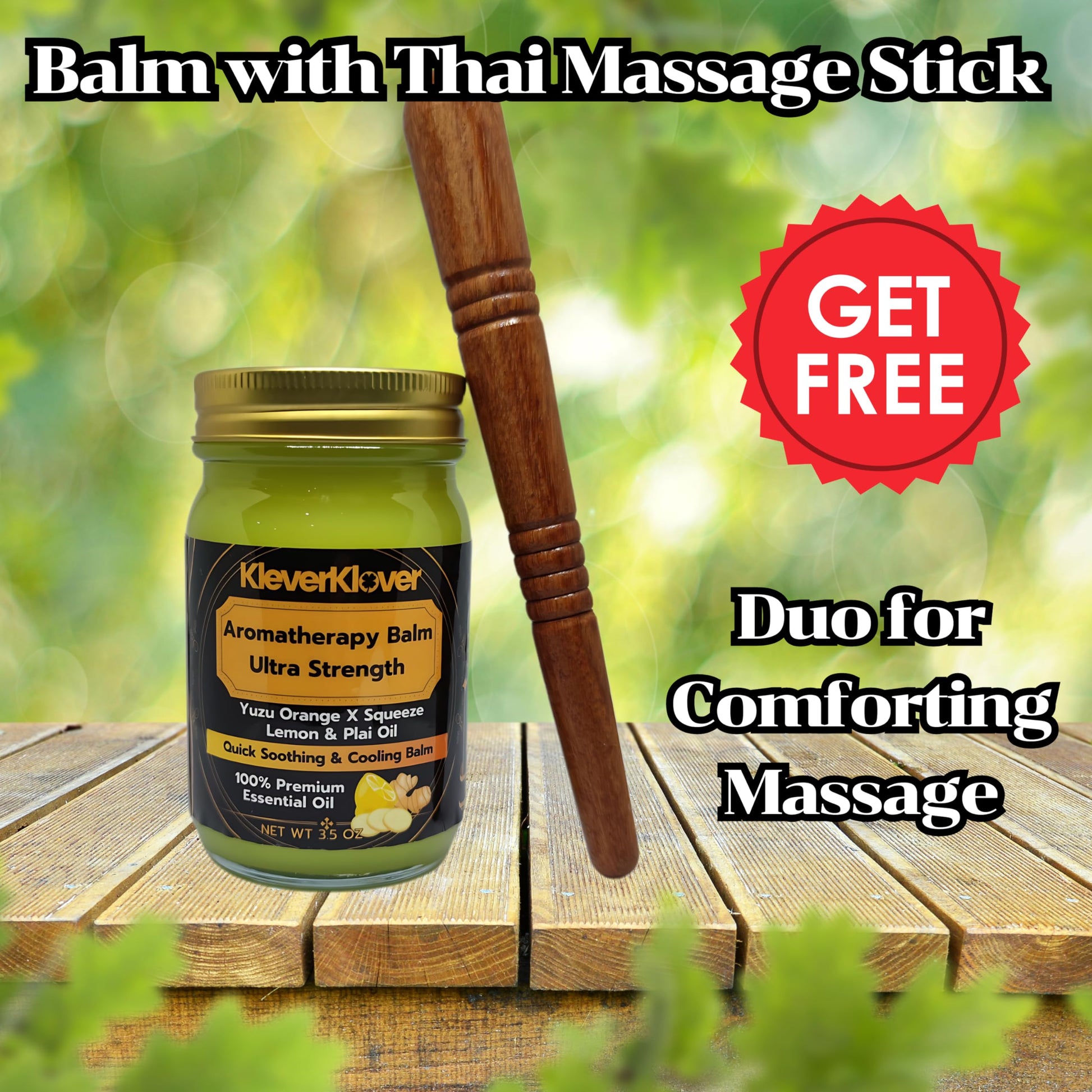 KleverKlover Back and Neck Aromatherapy Balm Ultra Strength for Healing Sore Muscle & Joint After Workout or Yoga - Plai Oil - Preservative Free- Citrus Scent + Free Massage Reflexology Wooden Stick KleverKloverBuy Supplements Australia