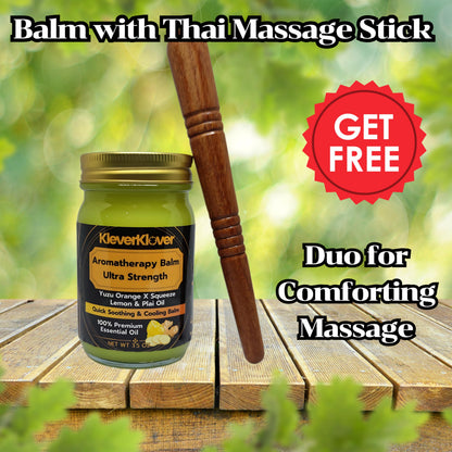KleverKlover Back and Neck Aromatherapy Balm Ultra Strength for Healing Sore Muscle & Joint After Workout or Yoga - Plai Oil - Preservative Free- Citrus Scent + Free Massage Reflexology Wooden Stick KleverKloverBuy Supplements Australia